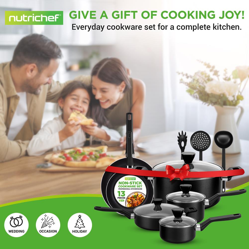 13-Piece Nonstick Cookware Set - Even Heat, Durable Coating
