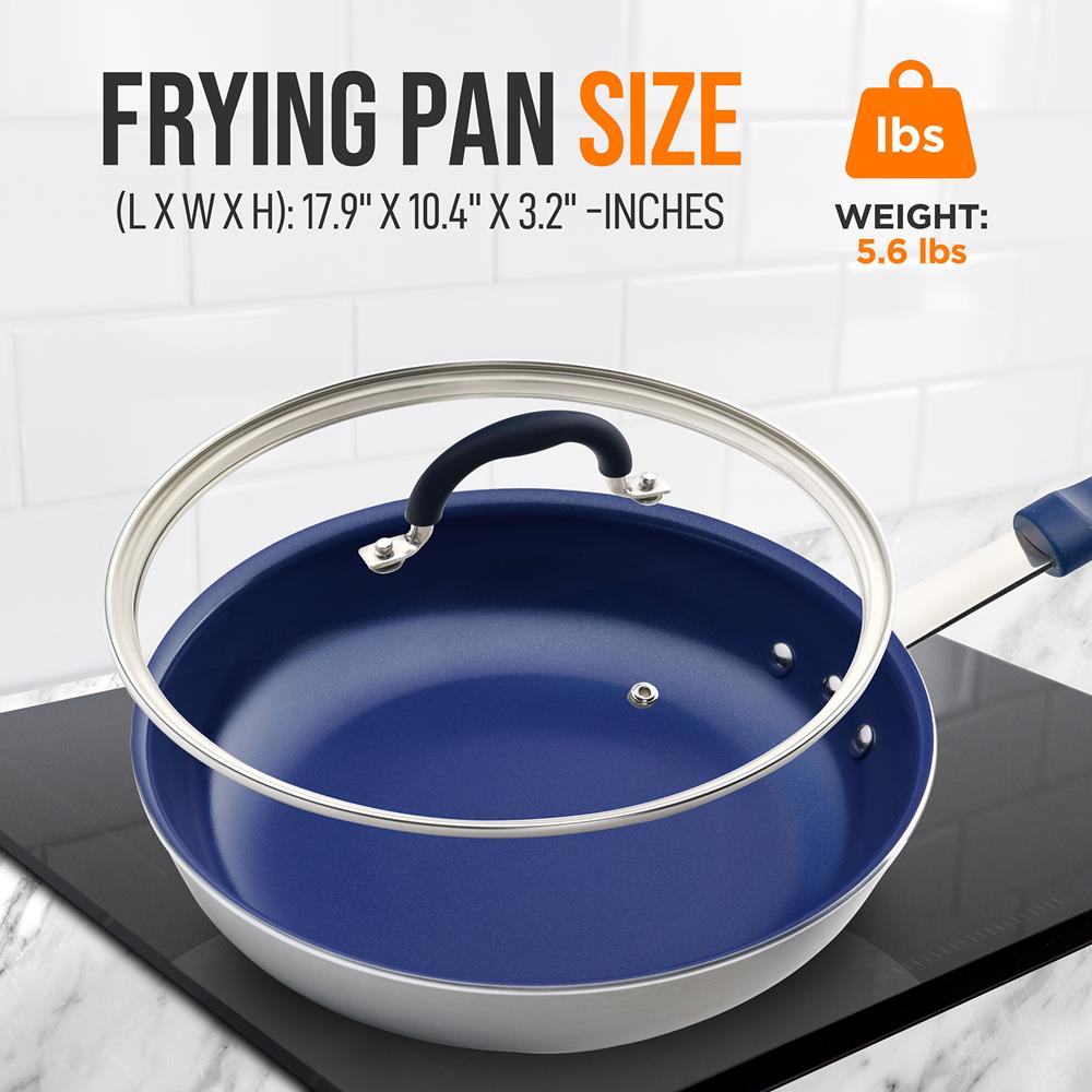 10" Nonstick Fry Pan with Lid, Ceramic Coating