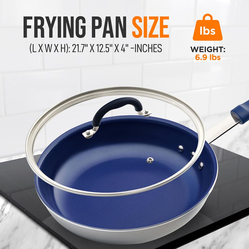 12" Nonstick Fry Pan with Lid - Even Heat Ceramic Coating