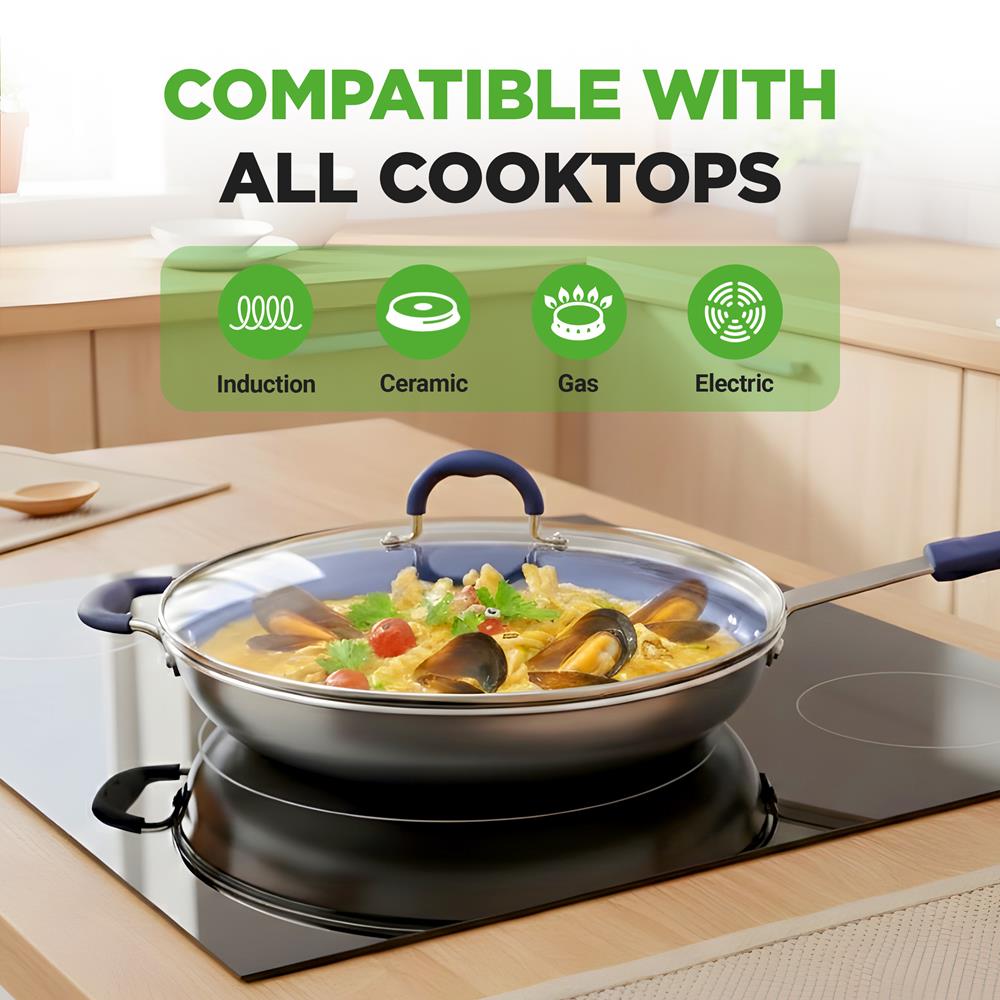 14" Nonstick Fry Pan with Lid - Easy Clean Ceramic