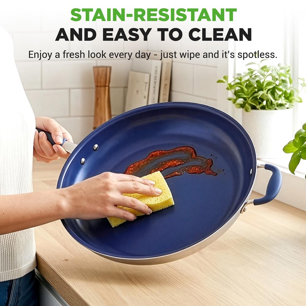 14" Nonstick Fry Pan with Lid - Easy Clean Ceramic