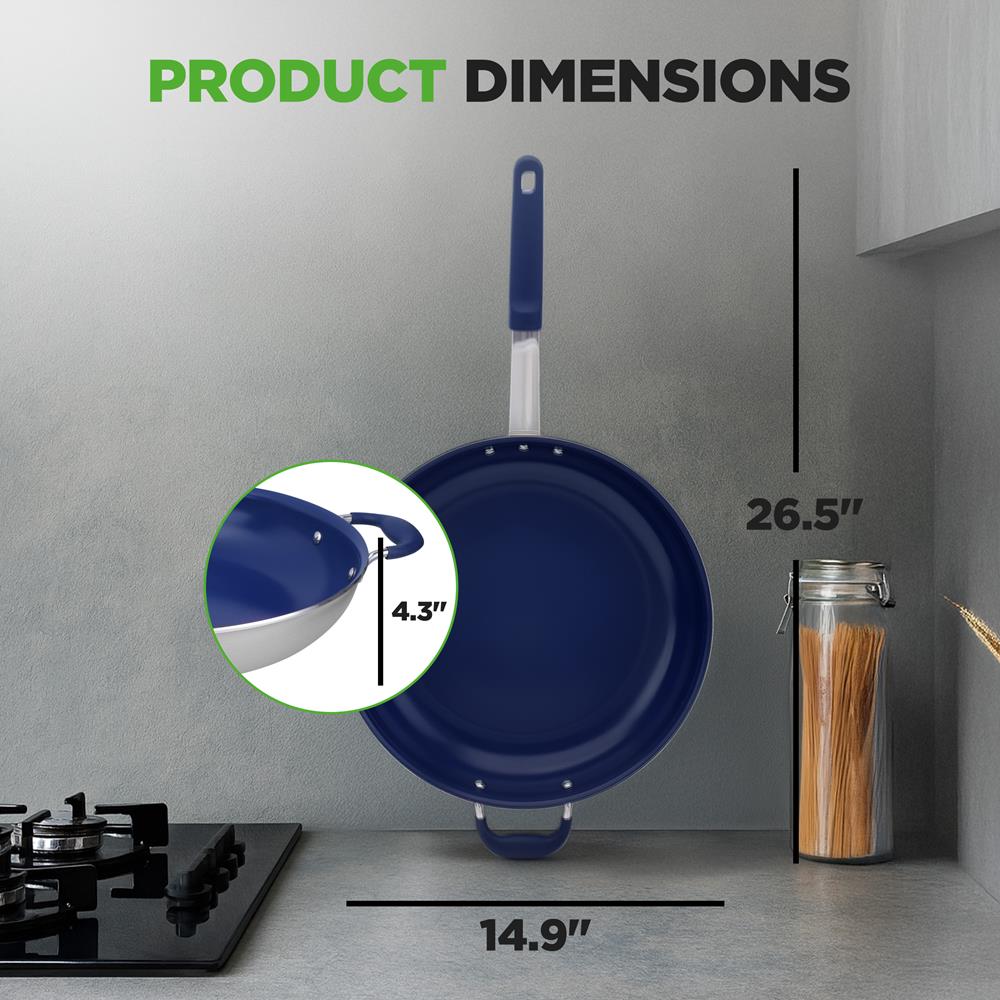 14" Nonstick Fry Pan with Lid - Easy Clean Ceramic
