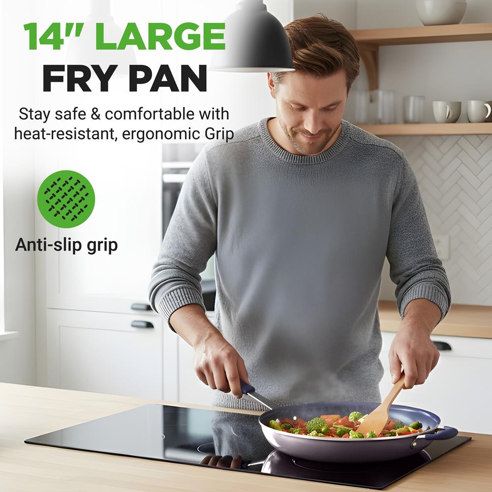 14" Nonstick Fry Pan with Lid - Easy Clean Ceramic