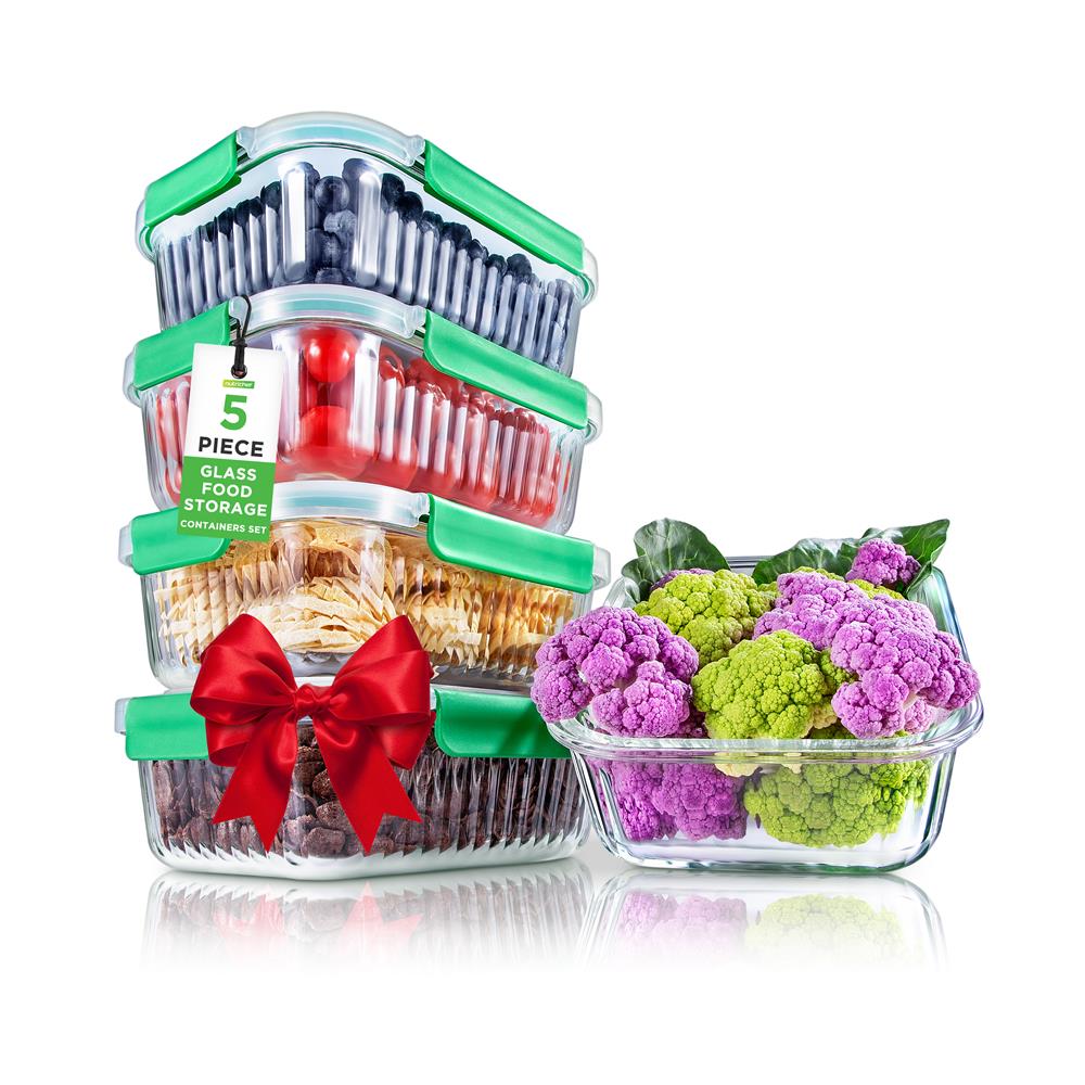 10-Piece Glass Food Storage Set - Leakproof Airtight Lids