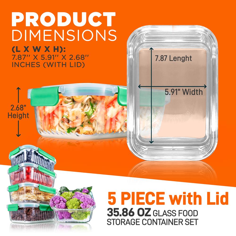 10-Piece Glass Food Storage Set - Leakproof Airtight Lids