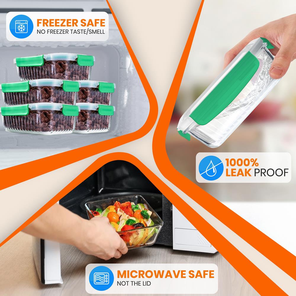 10-Piece Glass Food Storage Set - Leakproof Airtight Lids