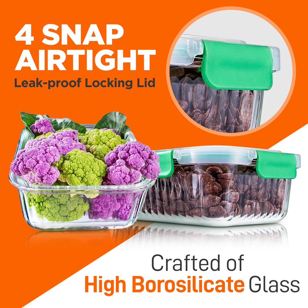 10-Piece Glass Food Storage Set - Leakproof Airtight Lids