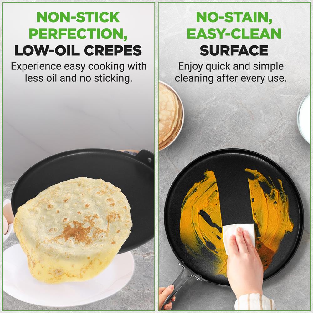 12" Nonstick Crepe Pan, Even Heating, Hard-Anodized