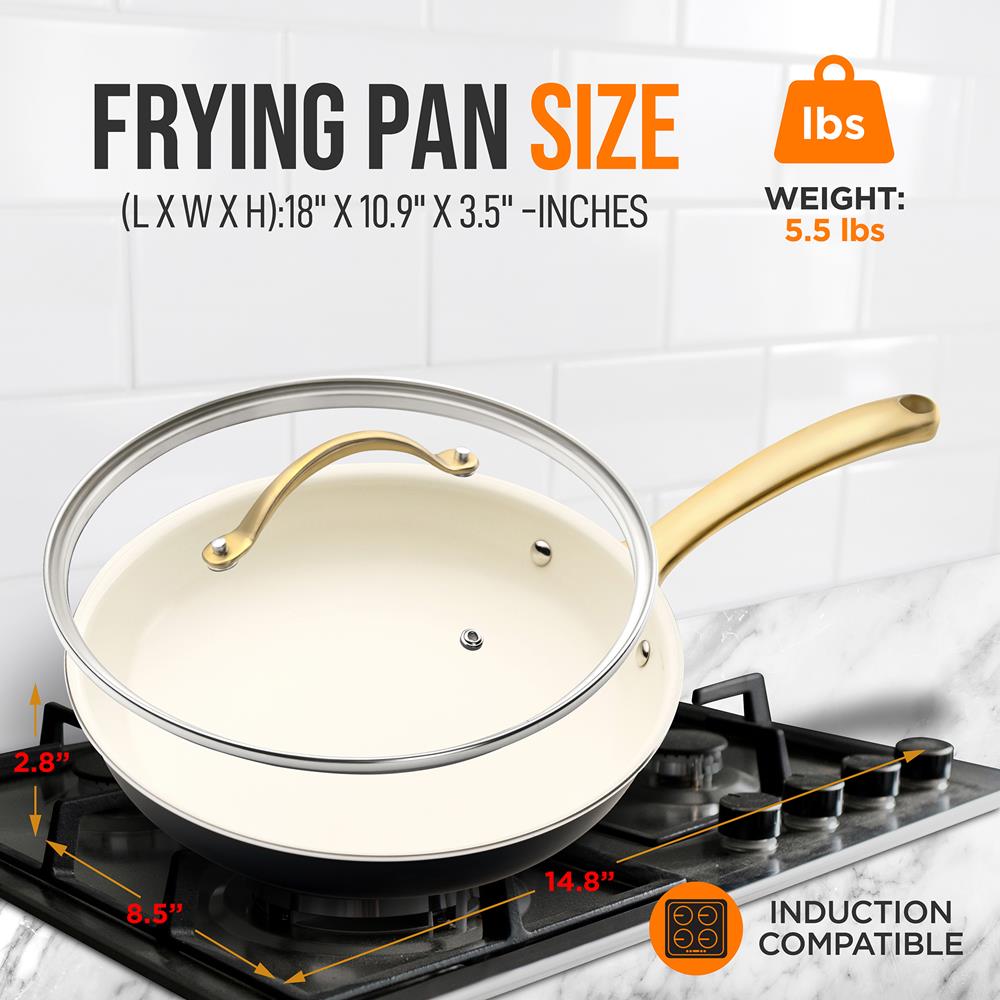 10" Non-Stick Frying Pan with Lid, Golden Titanium Handle