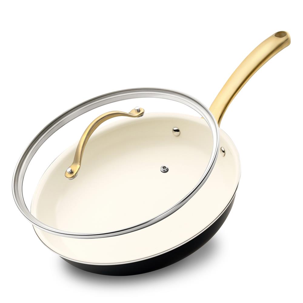 10" Non-Stick Frying Pan with Lid, Golden Titanium Handle