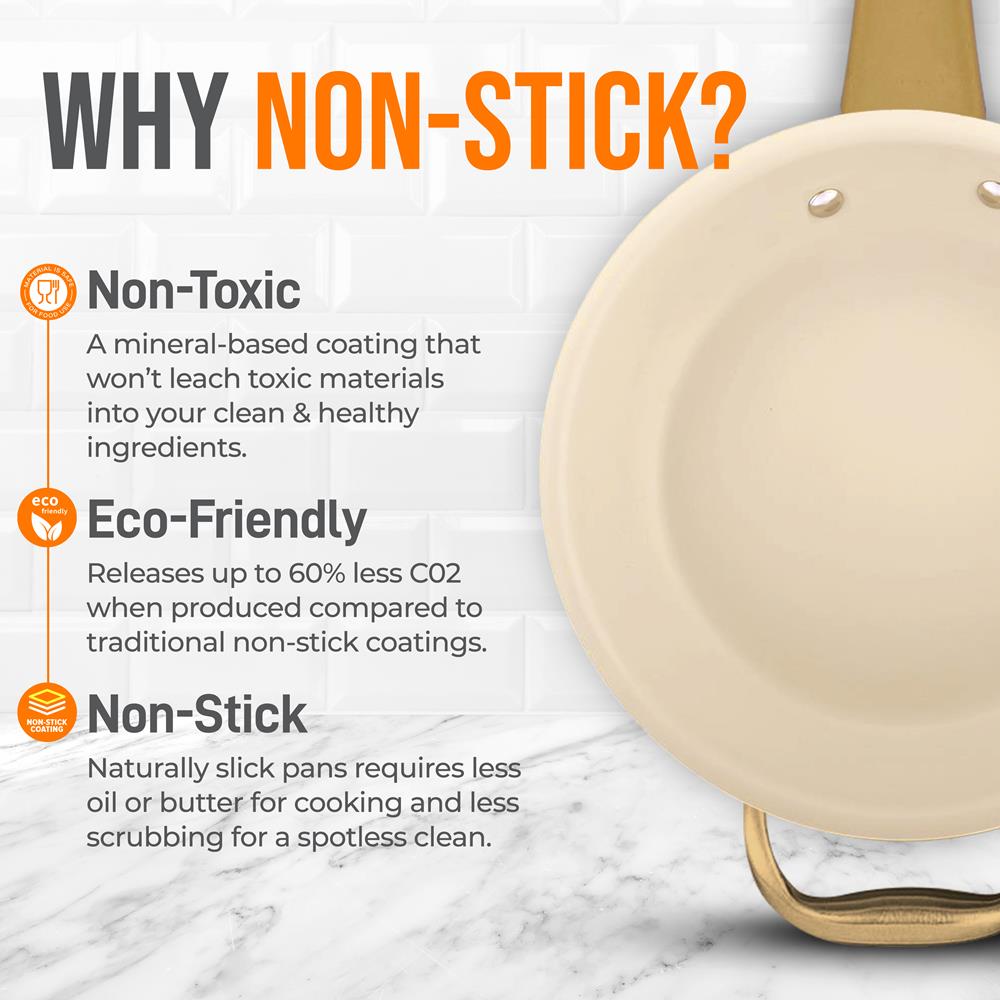 14" Non-Stick Fry Pan with Lid, Golden Titanium Handle