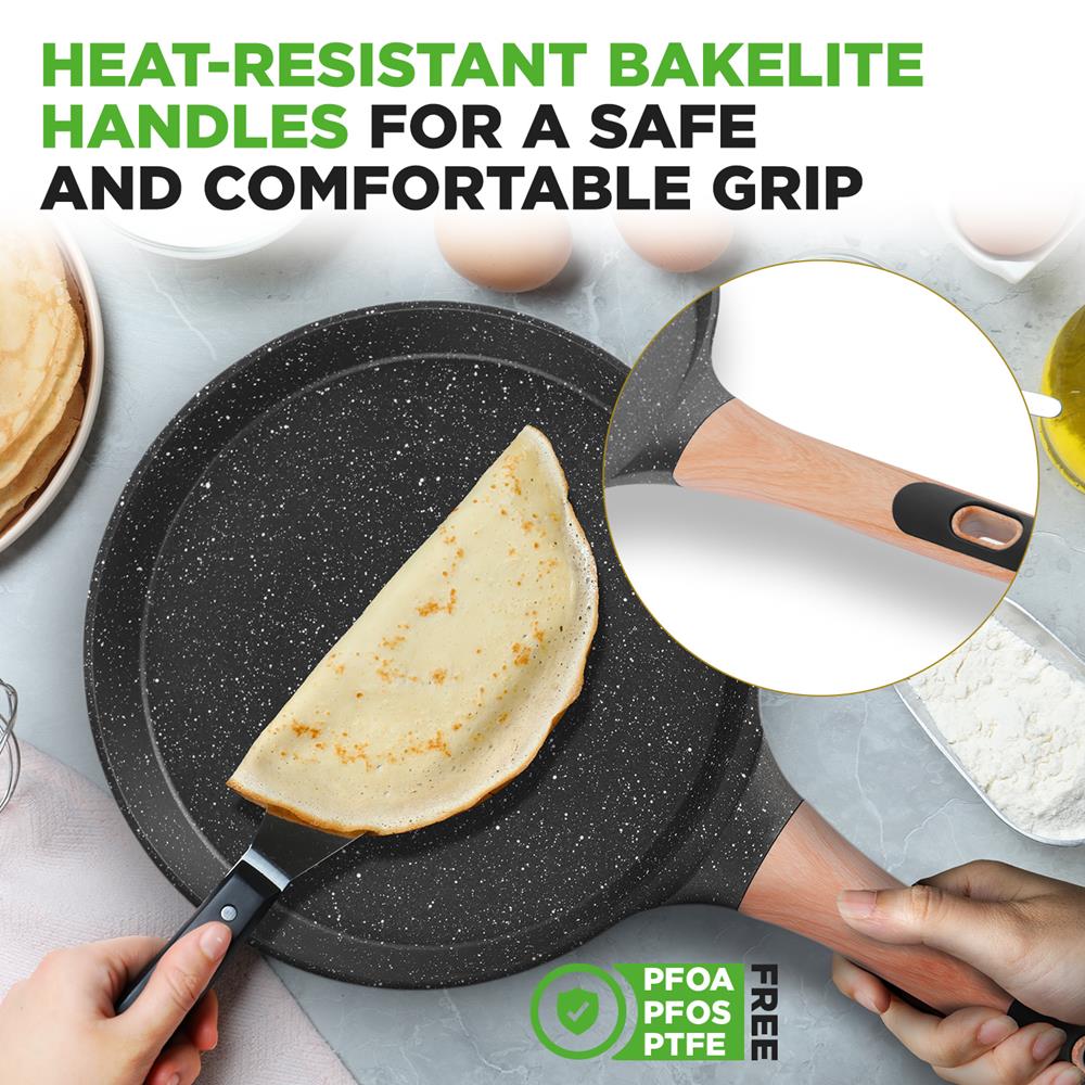 11" Non-Stick Crepe Pan, Easy Clean Marble Coating