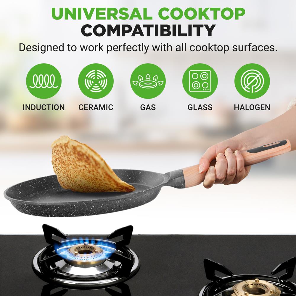 11" Non-Stick Crepe Pan, Easy Clean Marble Coating