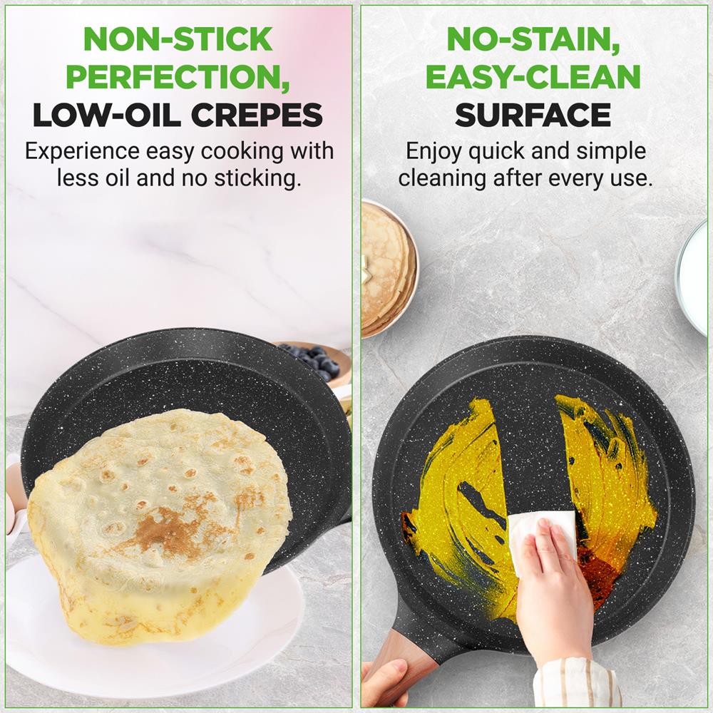 11" Non-Stick Crepe Pan, Easy Clean Marble Coating