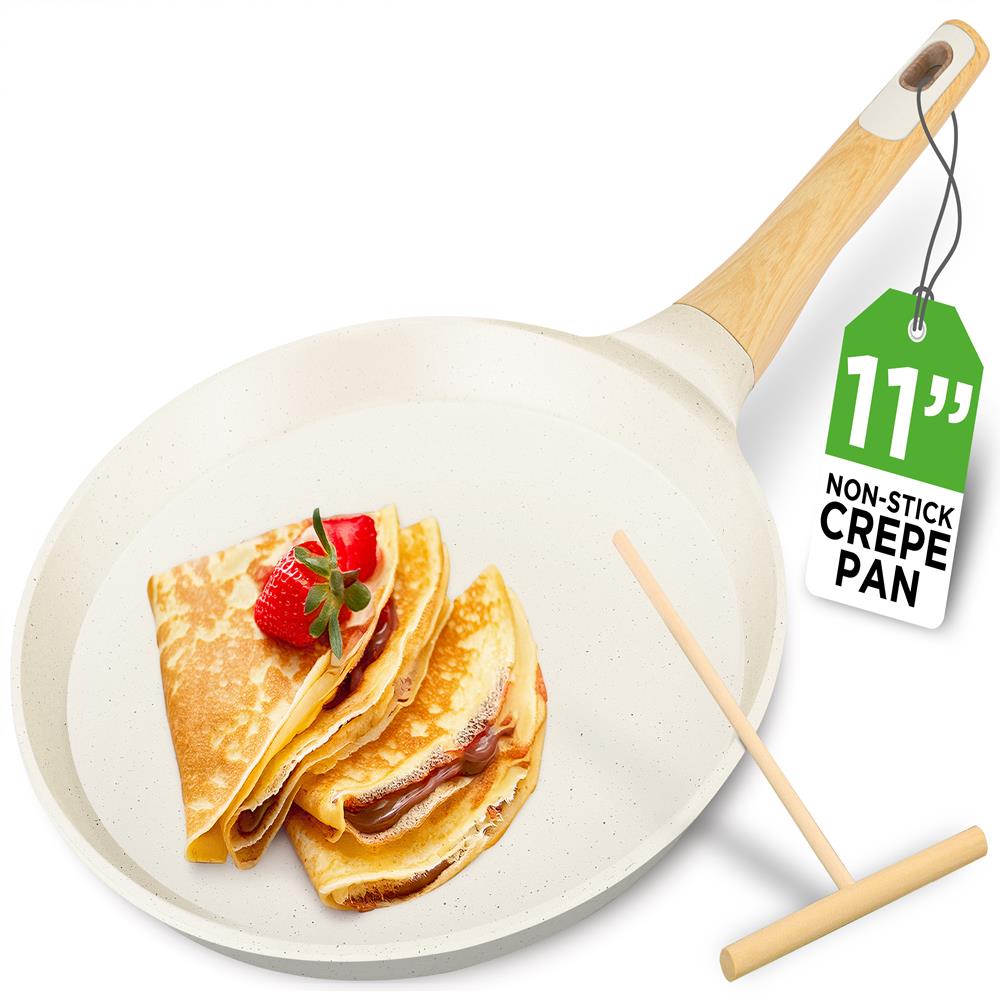 11" Non-Stick Crepe Pan, Easy Clean Marble Coating
