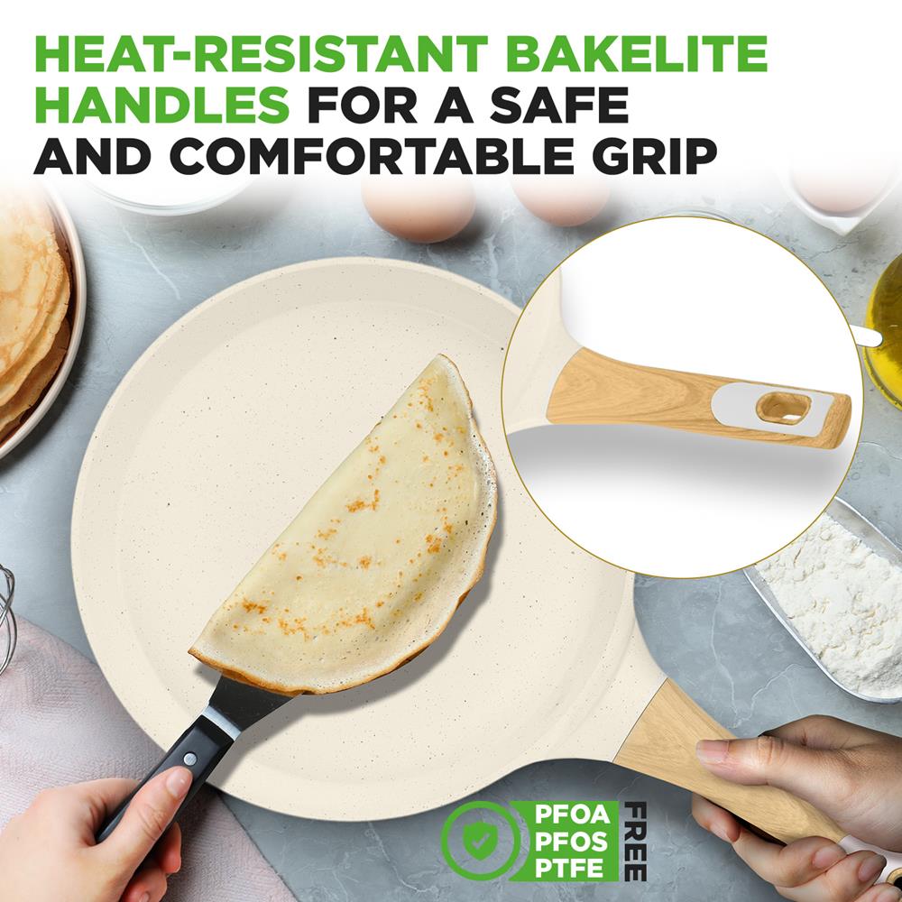 11" Non-Stick Crepe Pan, Easy Clean Marble Coating