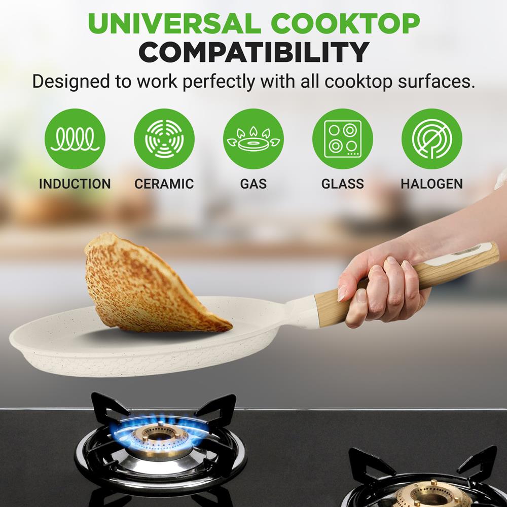 11" Non-Stick Crepe Pan, Easy Clean Marble Coating