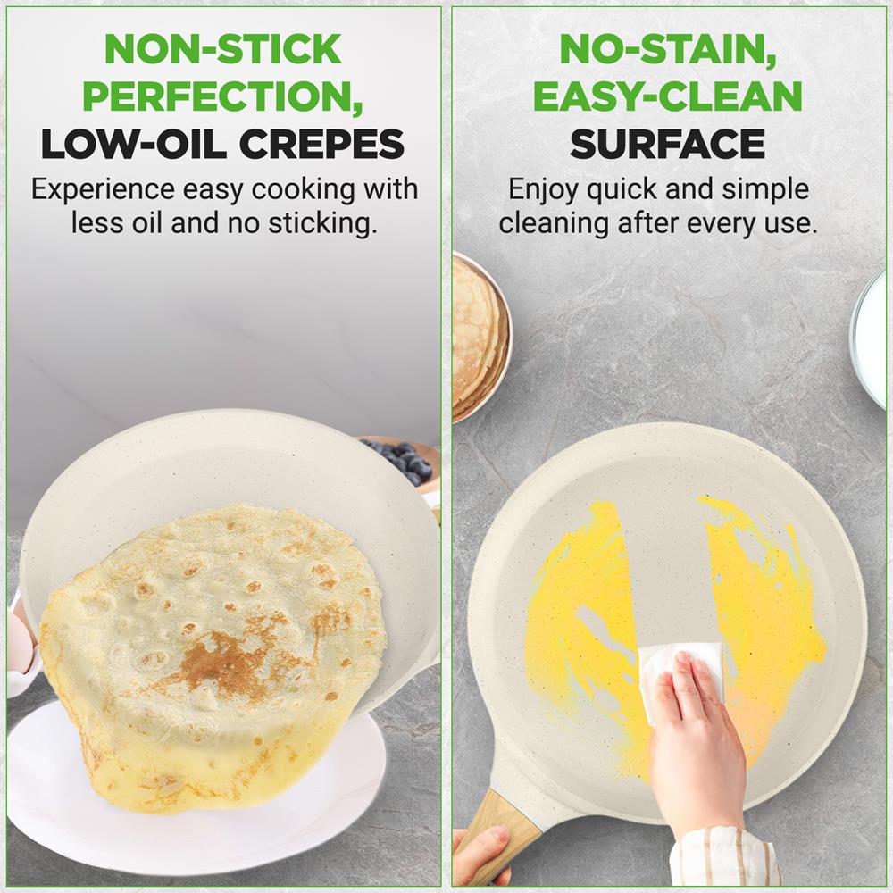 11" Non-Stick Crepe Pan, Easy Clean Marble Coating