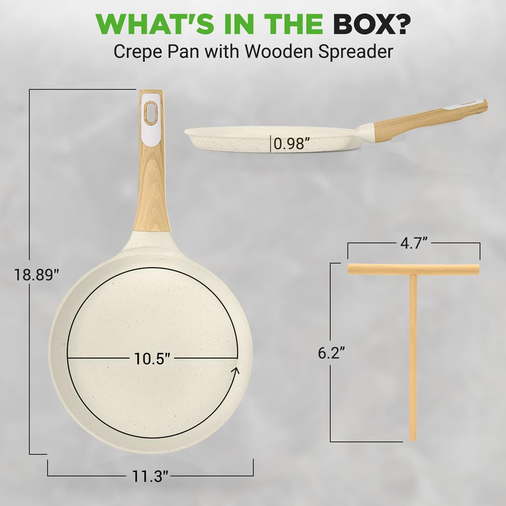 11" Non-Stick Crepe Pan, Easy Clean Marble Coating