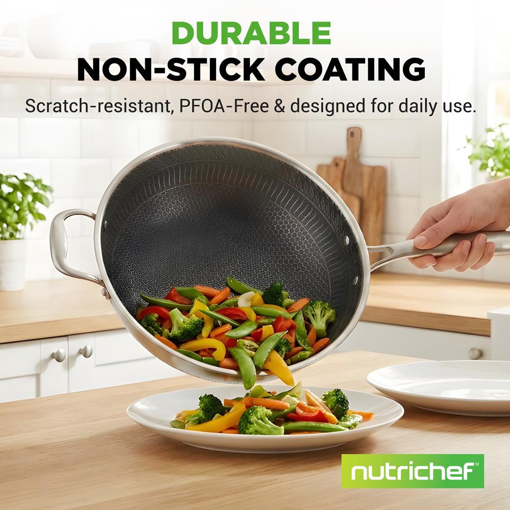 12" Stainless Steel Wok - Quick Heat, Non-Stick