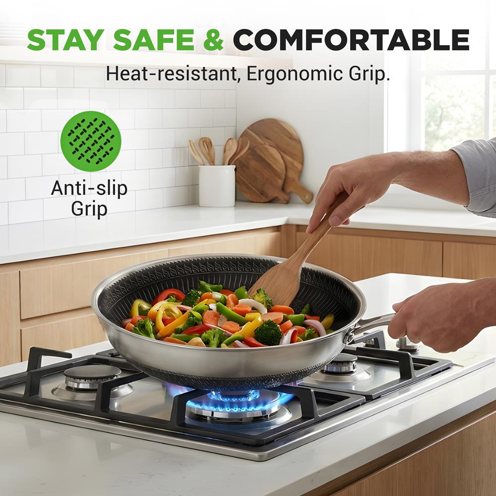 12" Stainless Steel Wok - Quick Heat, Non-Stick