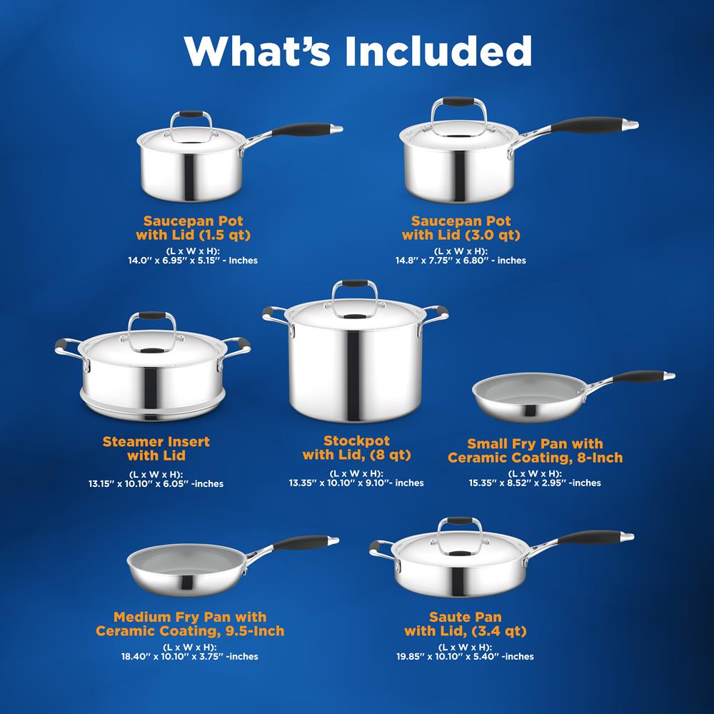 12-Piece Stainless Steel Cookware Set, Non-Stick Ceramic