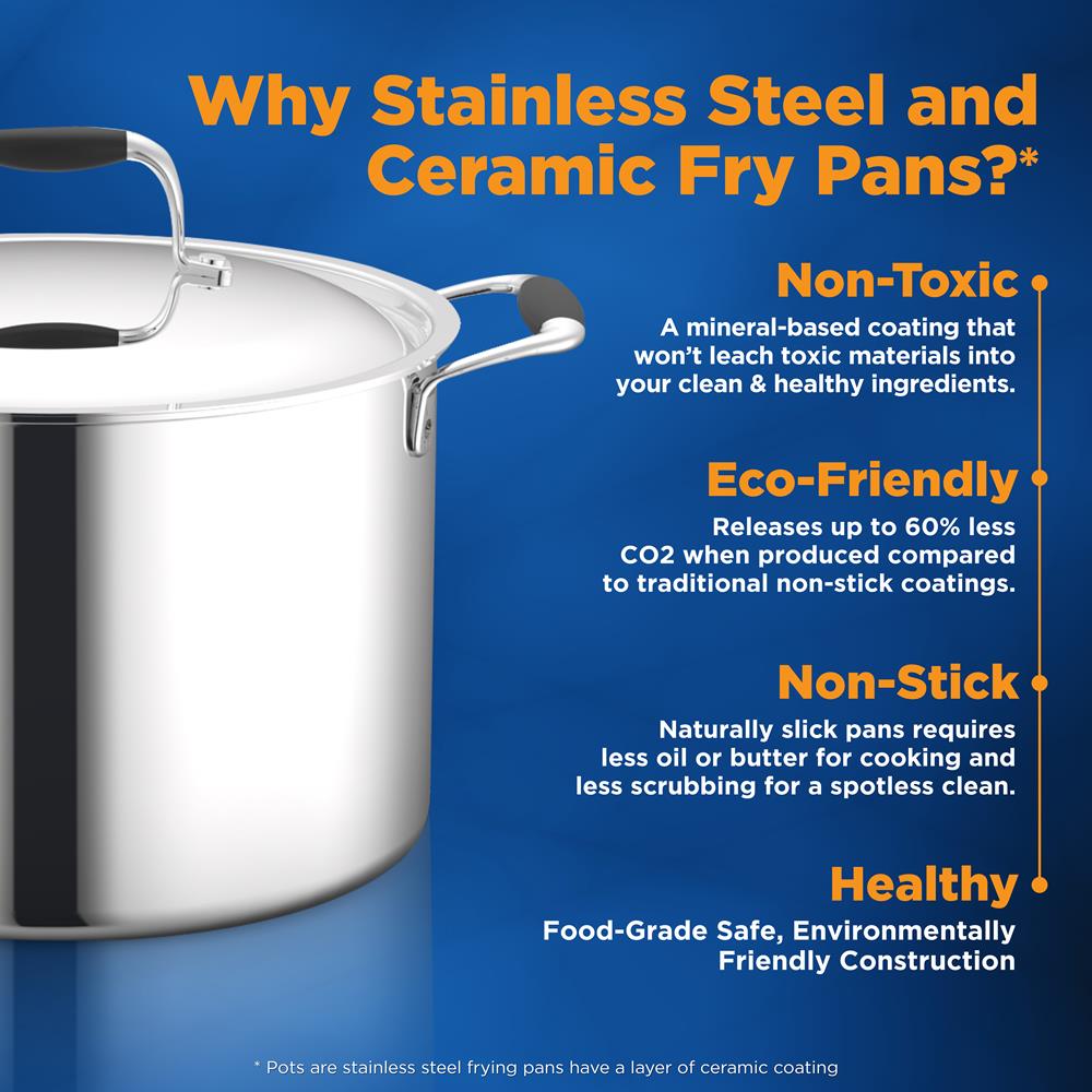 12-Piece Stainless Steel Cookware Set, Non-Stick Ceramic