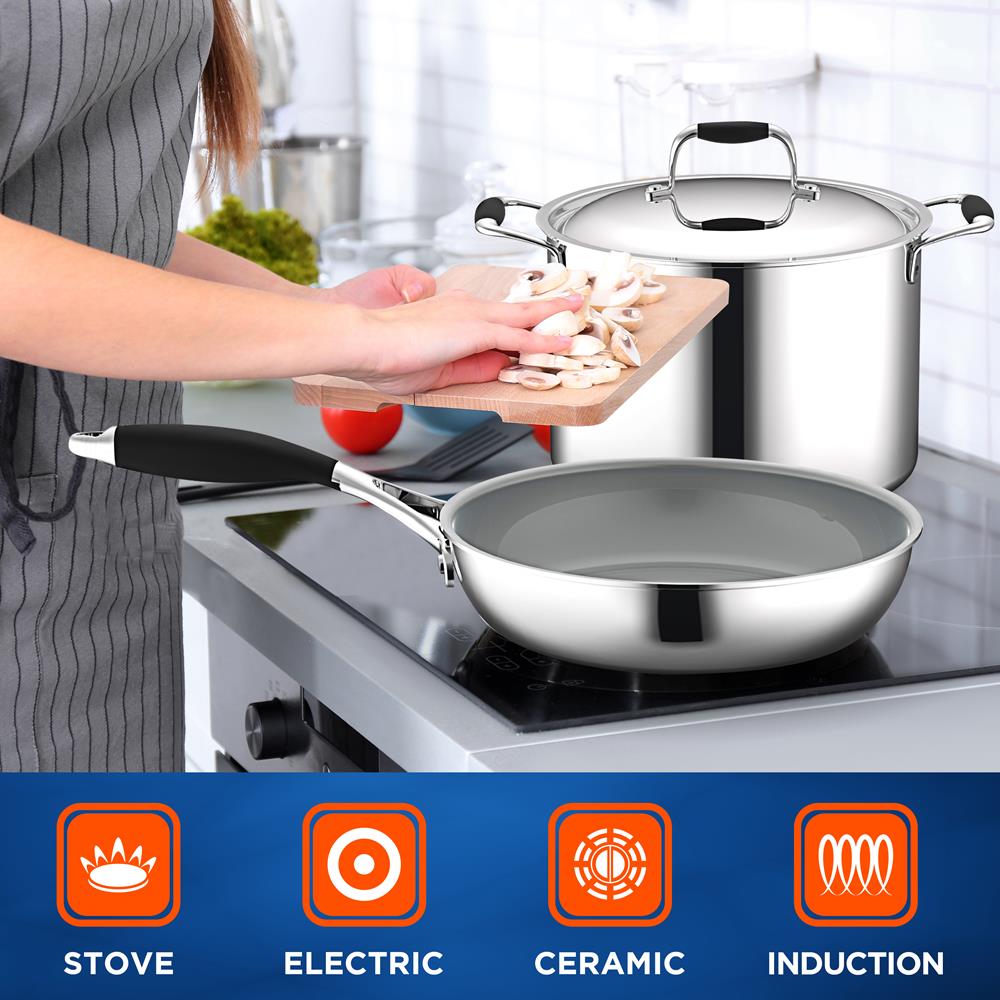 12-Piece Stainless Steel Cookware Set, Non-Stick Ceramic