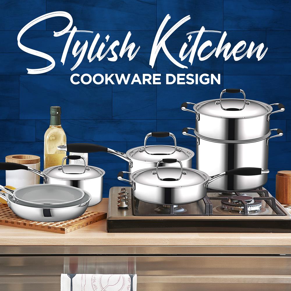 12-Piece Stainless Steel Cookware Set, Non-Stick Ceramic