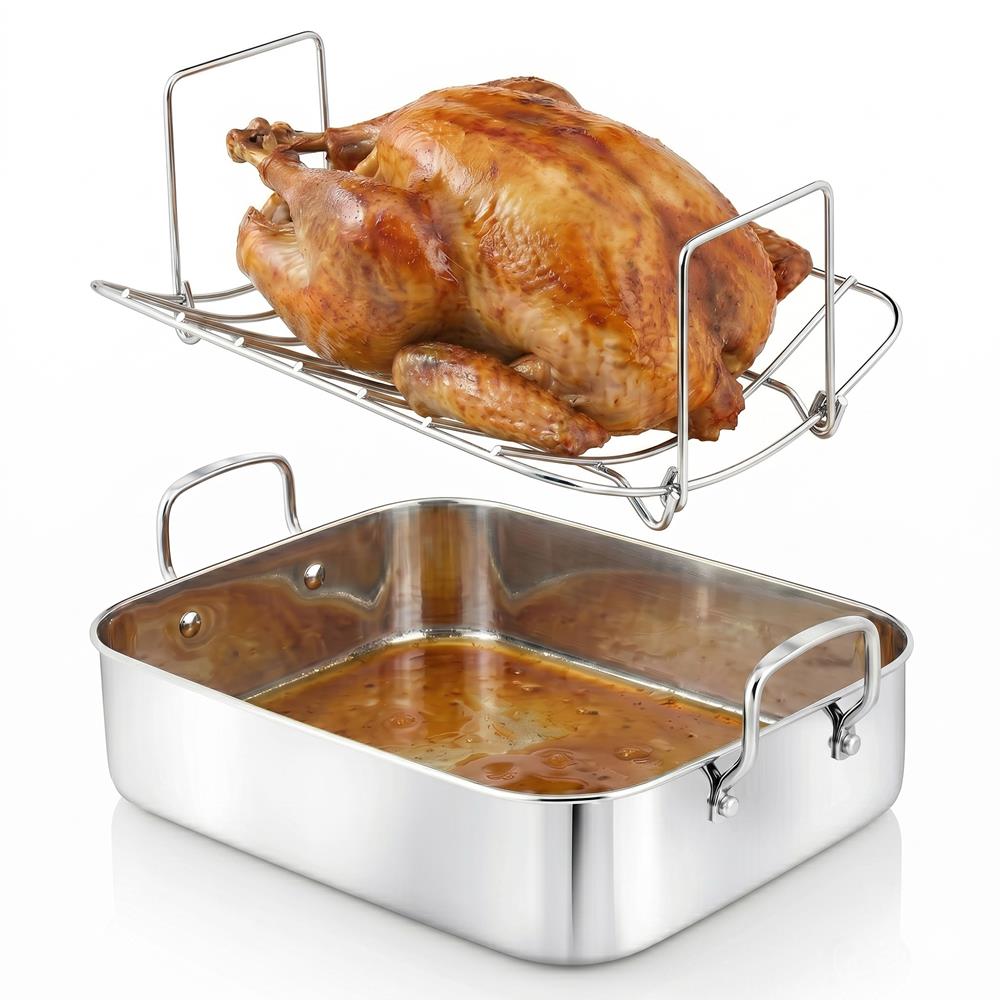 14" Stainless Steel Roasting Pan, Warp Resistant