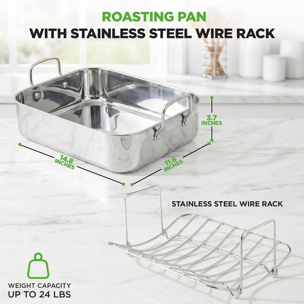 14" Stainless Steel Roasting Pan, Warp Resistant
