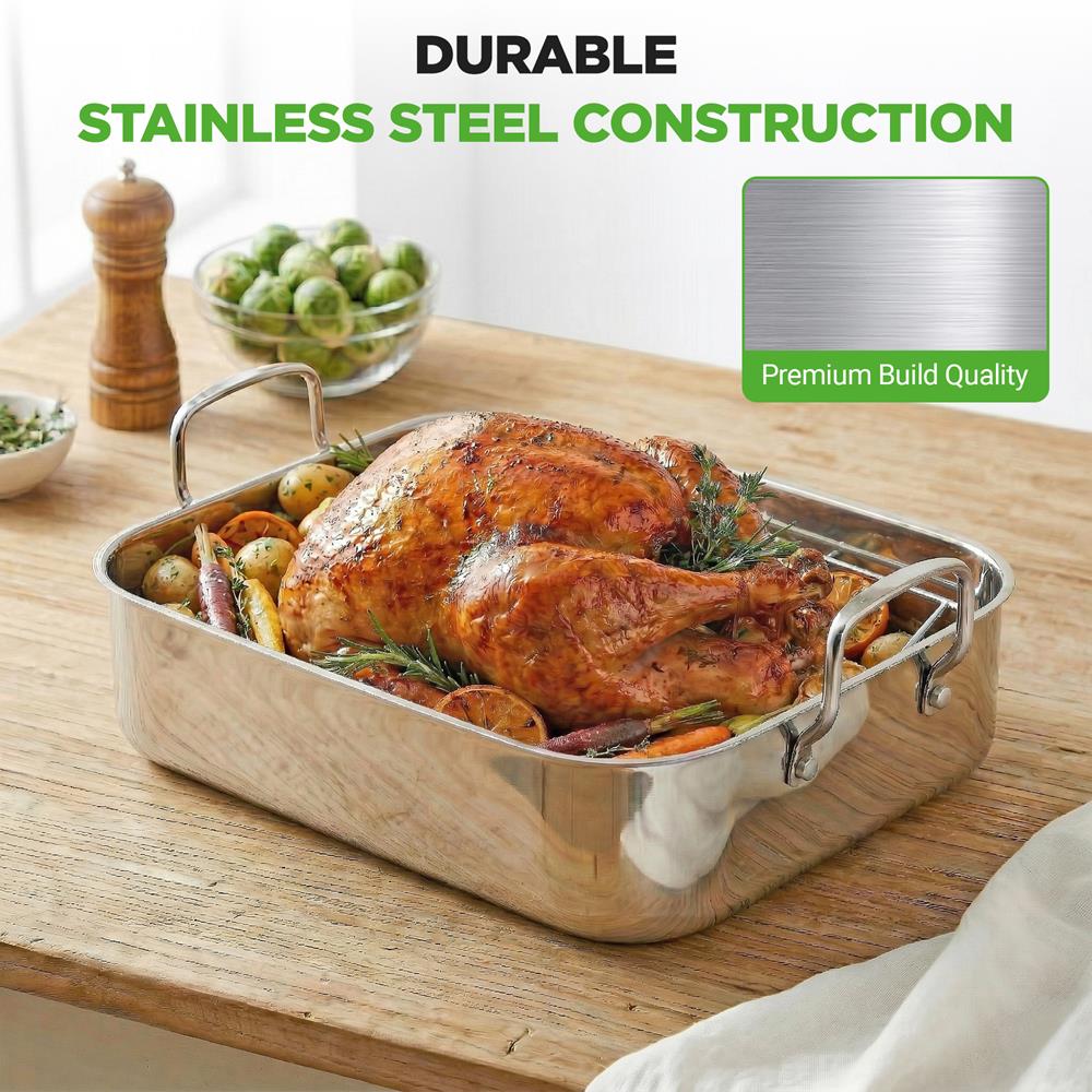 14" Stainless Steel Roasting Pan, Warp Resistant