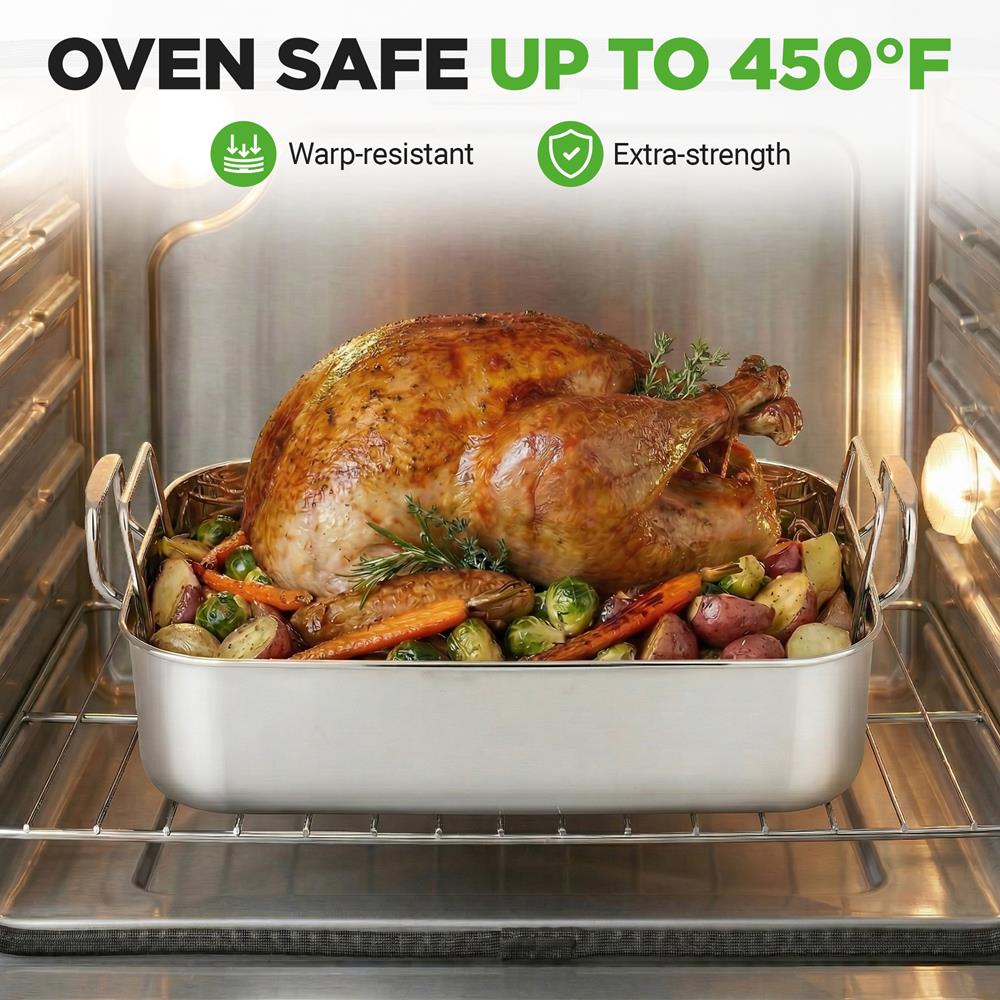 14" Stainless Steel Roasting Pan, Warp Resistant