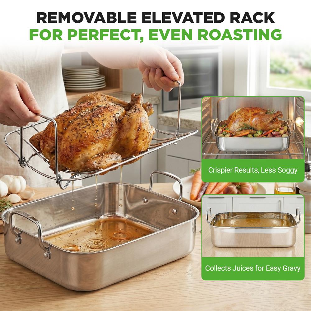 14" Stainless Steel Roasting Pan, Warp Resistant