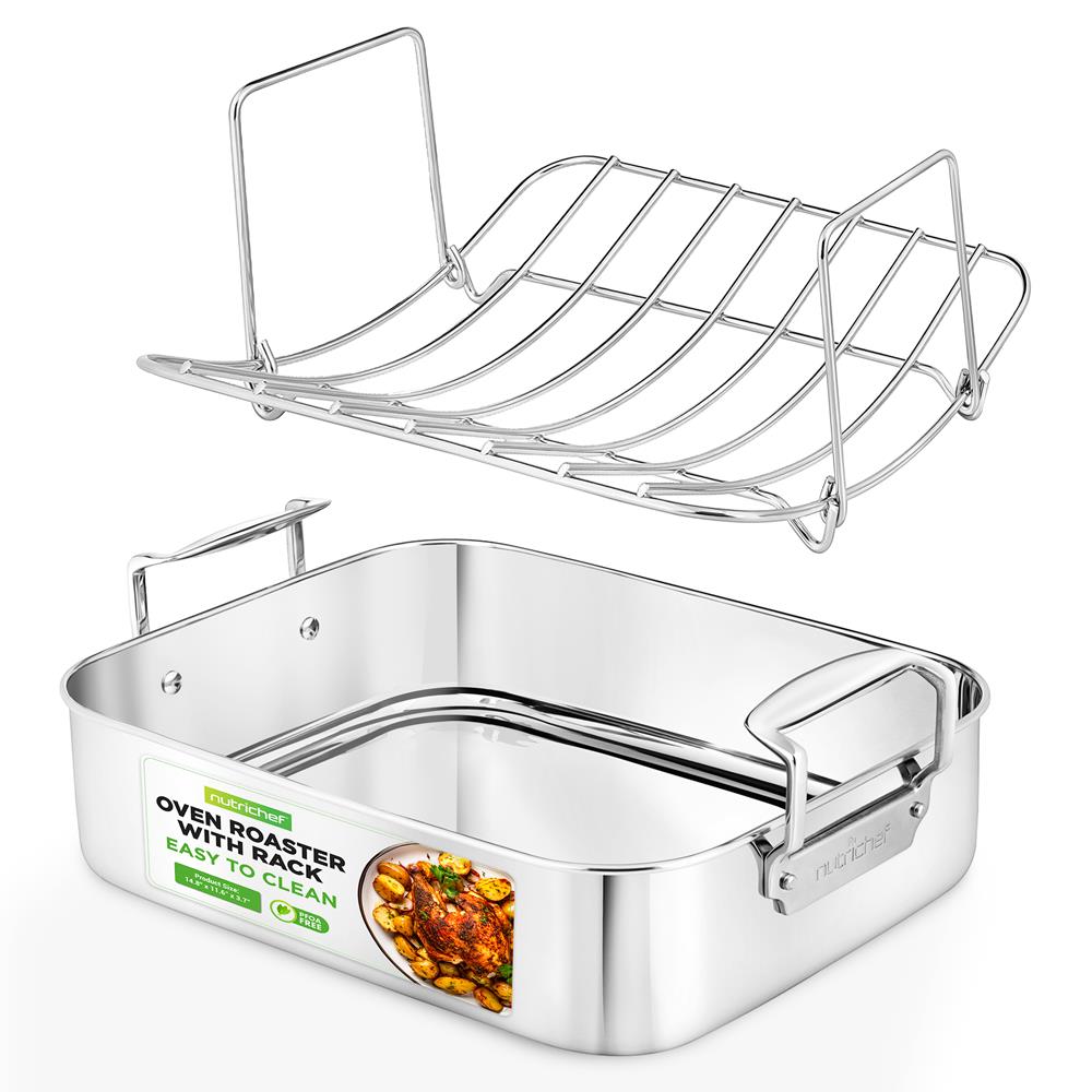 14" Stainless Steel Roasting Pan with Rack, Oven Safe