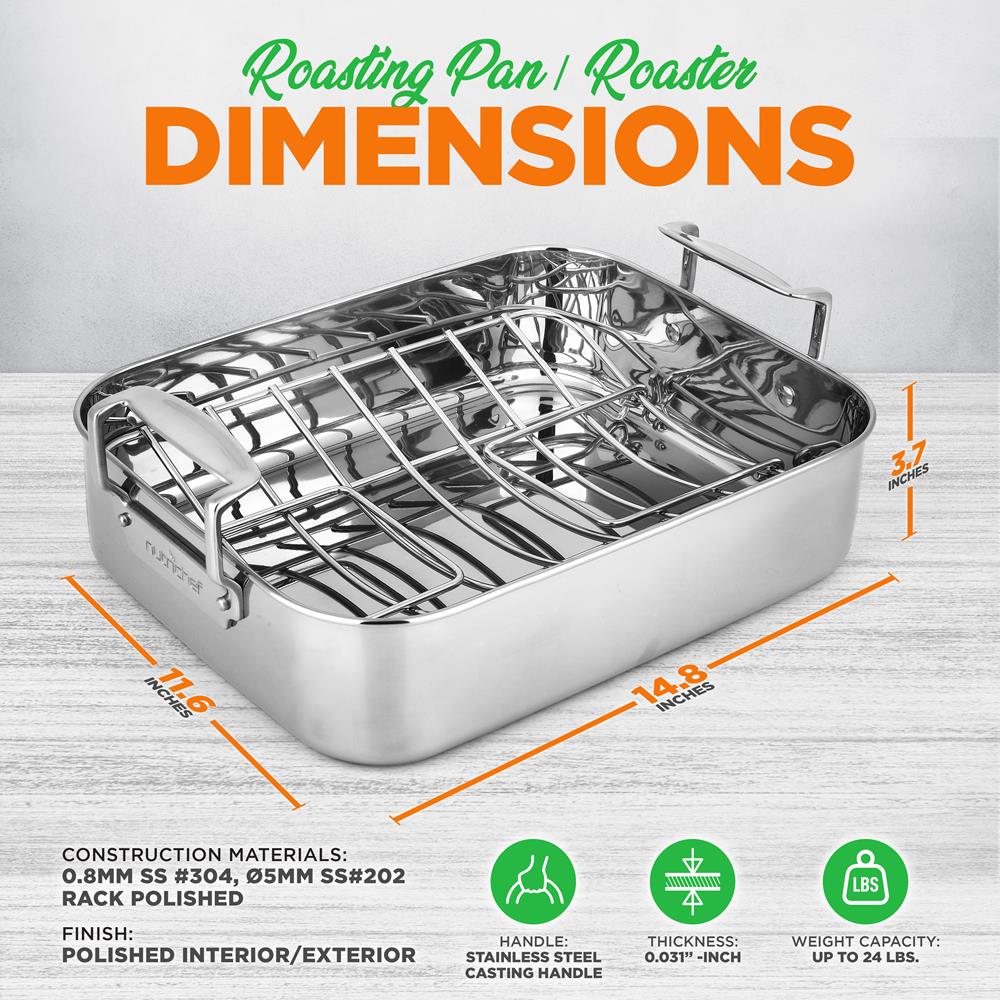 14" Stainless Steel Roasting Pan with Rack, Oven Safe