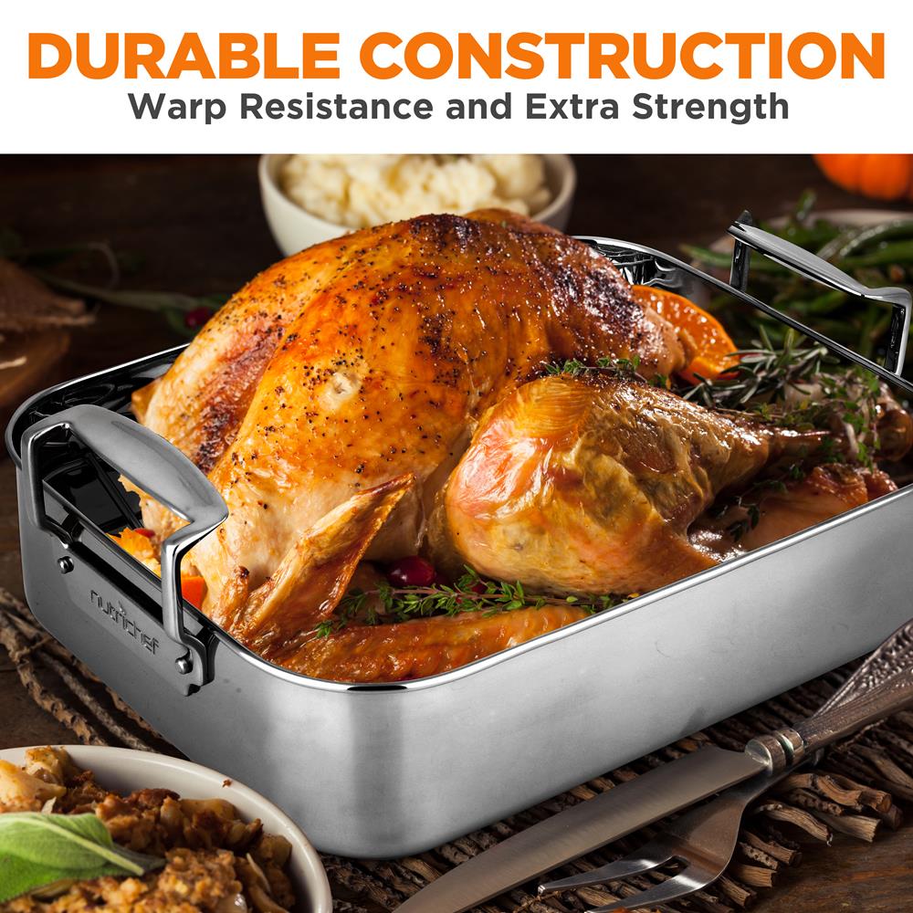 14" Stainless Steel Roasting Pan with Rack, Oven Safe