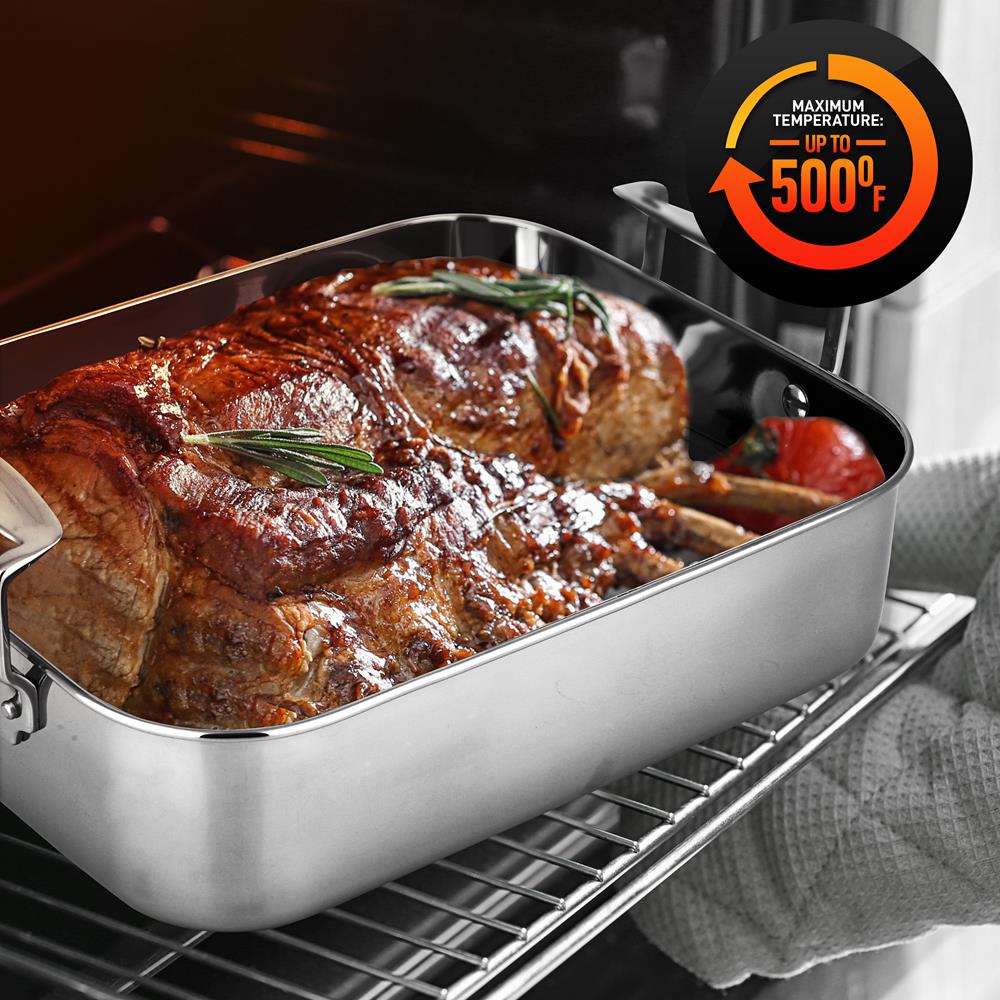 14" Stainless Steel Roasting Pan with Rack, Oven Safe