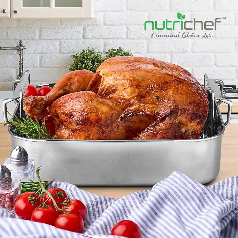 14" Stainless Steel Roasting Pan with Rack, Oven Safe
