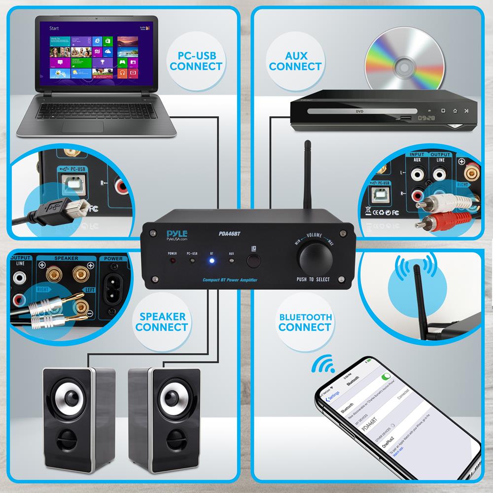 100W Bluetooth Stereo Amplifier - Hi-Fi Sound