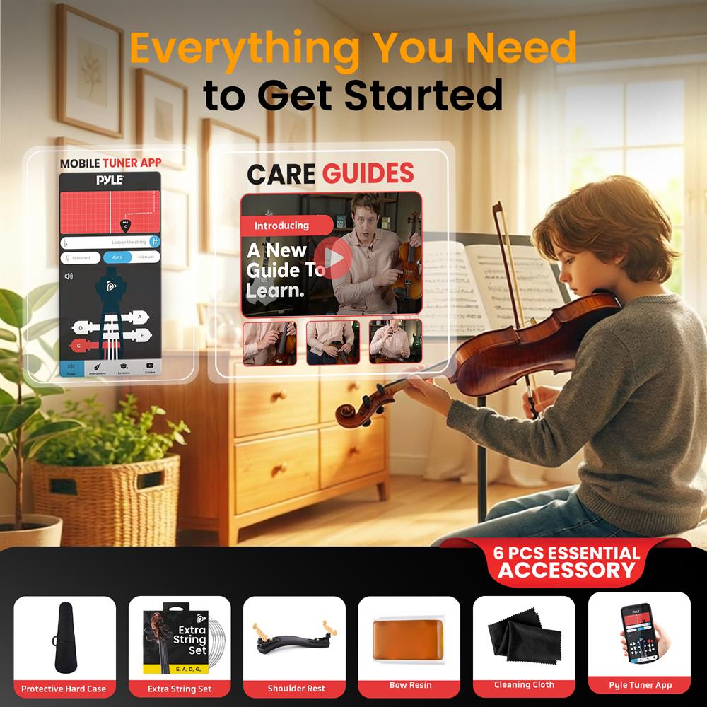 1/4 Size Violin Starter Kit, Ready to Play, Plywood Body