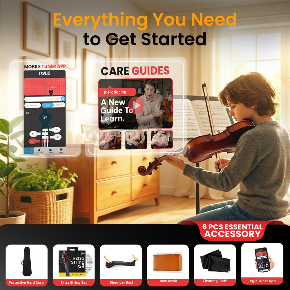 1/2 Size Violin Starter Kit, Ready to Play, Wood Grain