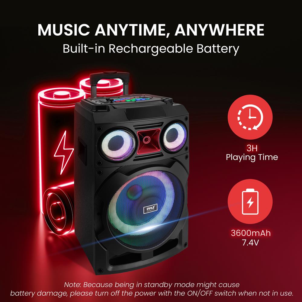 10" Portable Bluetooth PA Speaker 800W Rechargeable LED