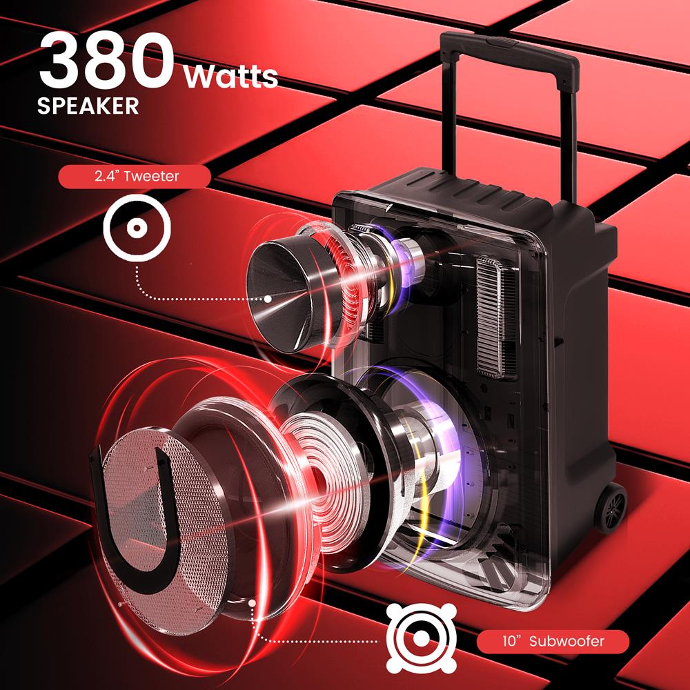 10" Portable PA Speaker - Karaoke System, Bluetooth