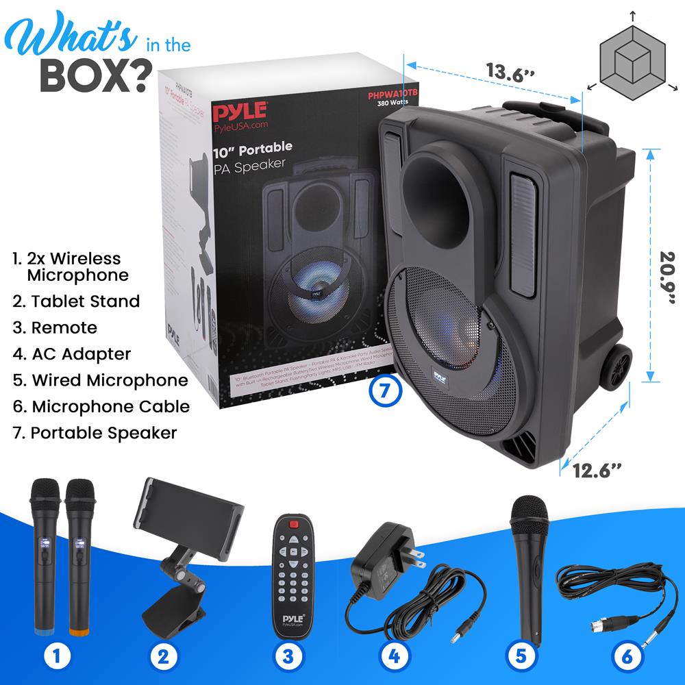 10" Portable PA Speaker - Karaoke System, Bluetooth