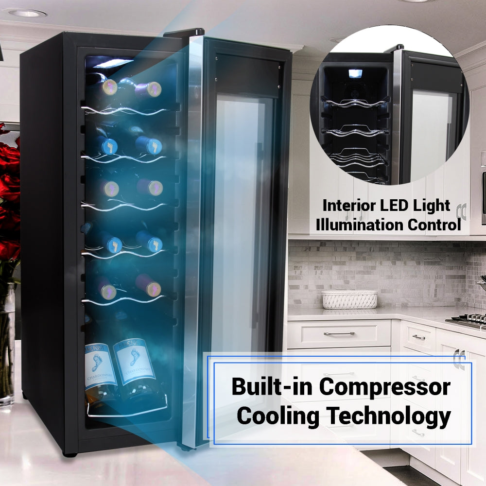 12 Bottle Wine Cooler, Compact Fridge, Digital Control