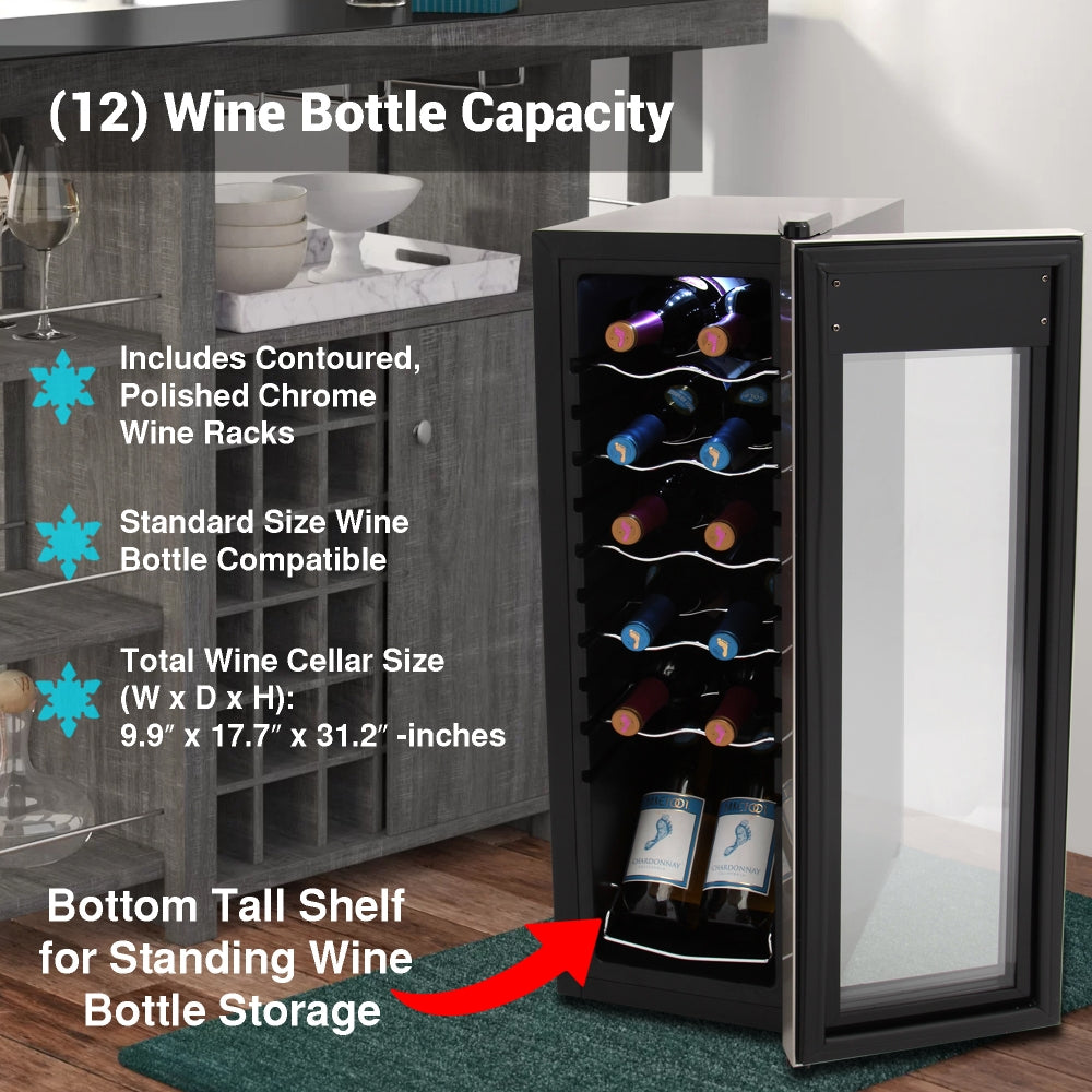 12 Bottle Wine Cooler, Compact Fridge, Digital Control