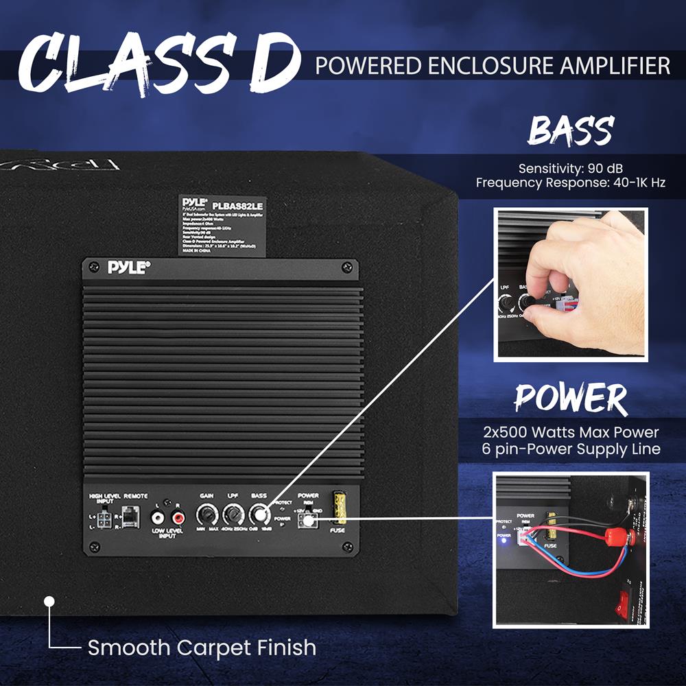10" Dual Bass Subwoofer Box, 500W, LED Lights