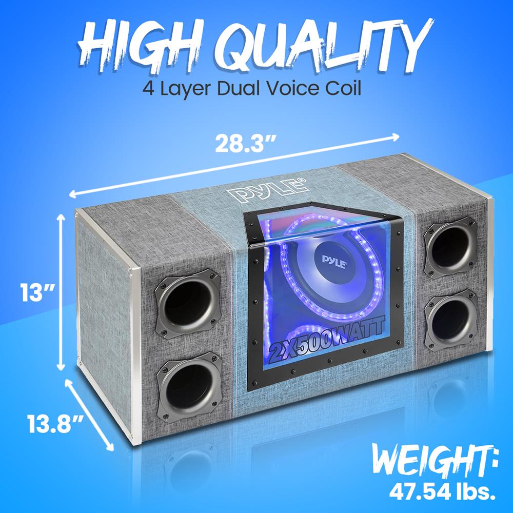 10" Dual Subwoofer Enclosure, High Power, Silver Cone