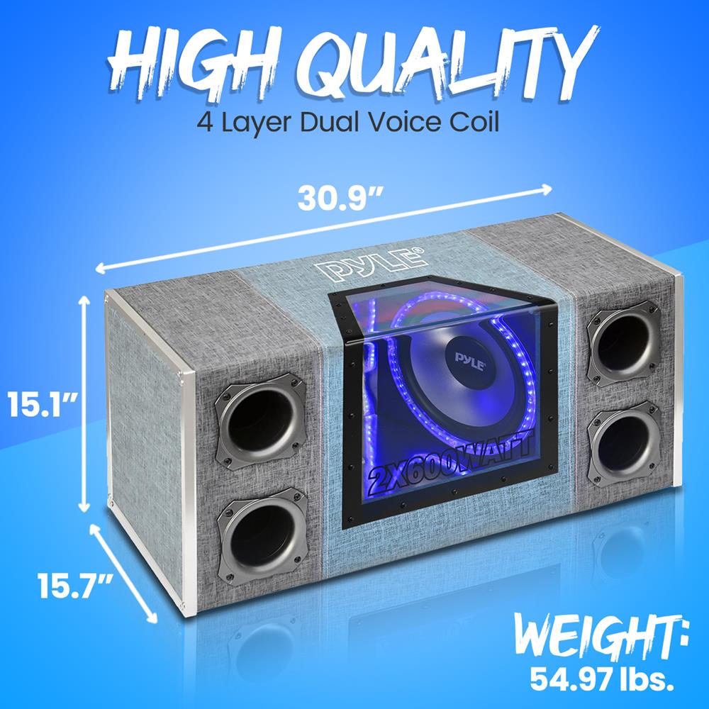 12" Dual Subwoofer Enclosure, High Power, Silver Cone